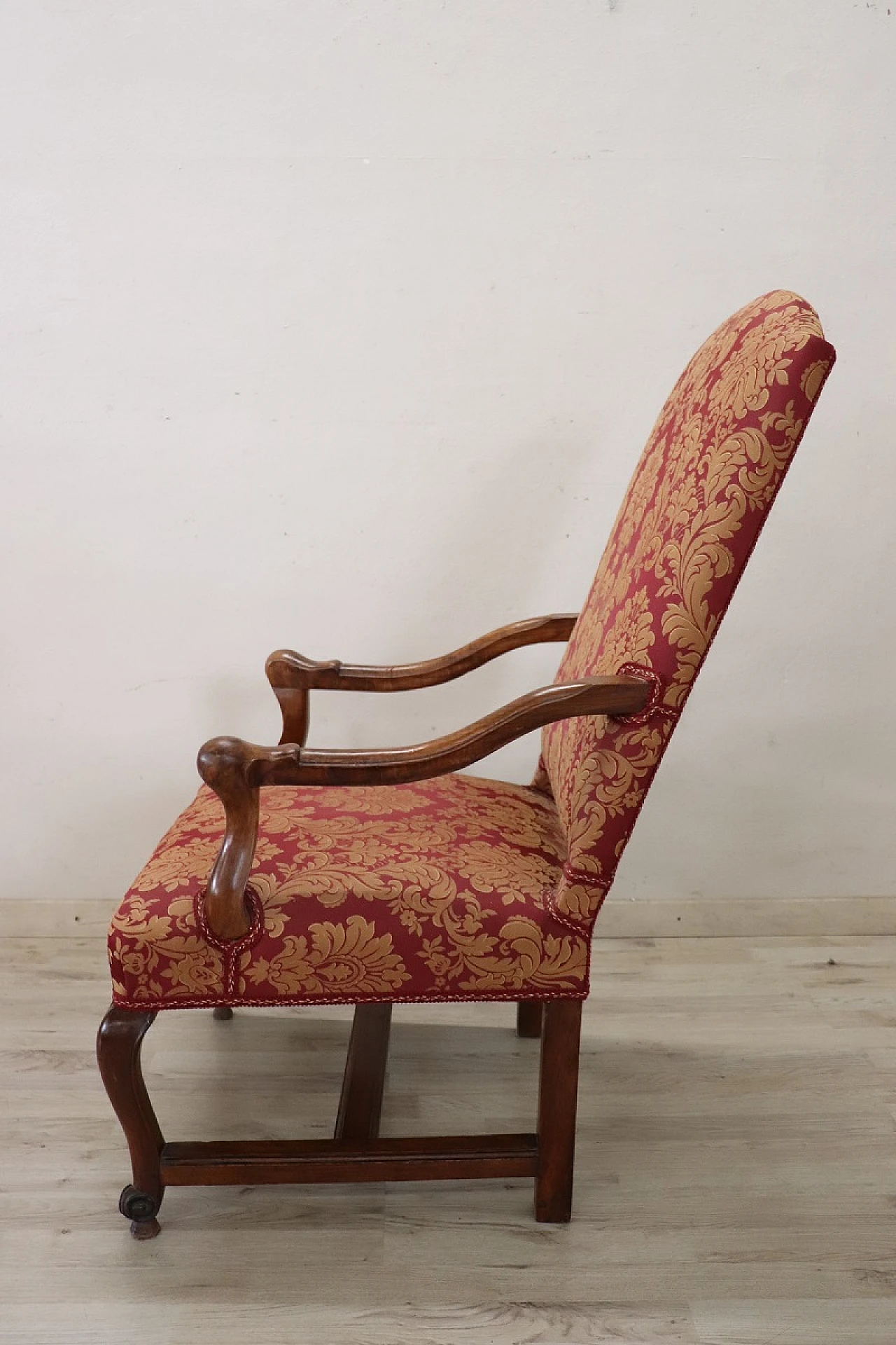 Louis XIV walnut and damask fabric armchair, early 18th century 5