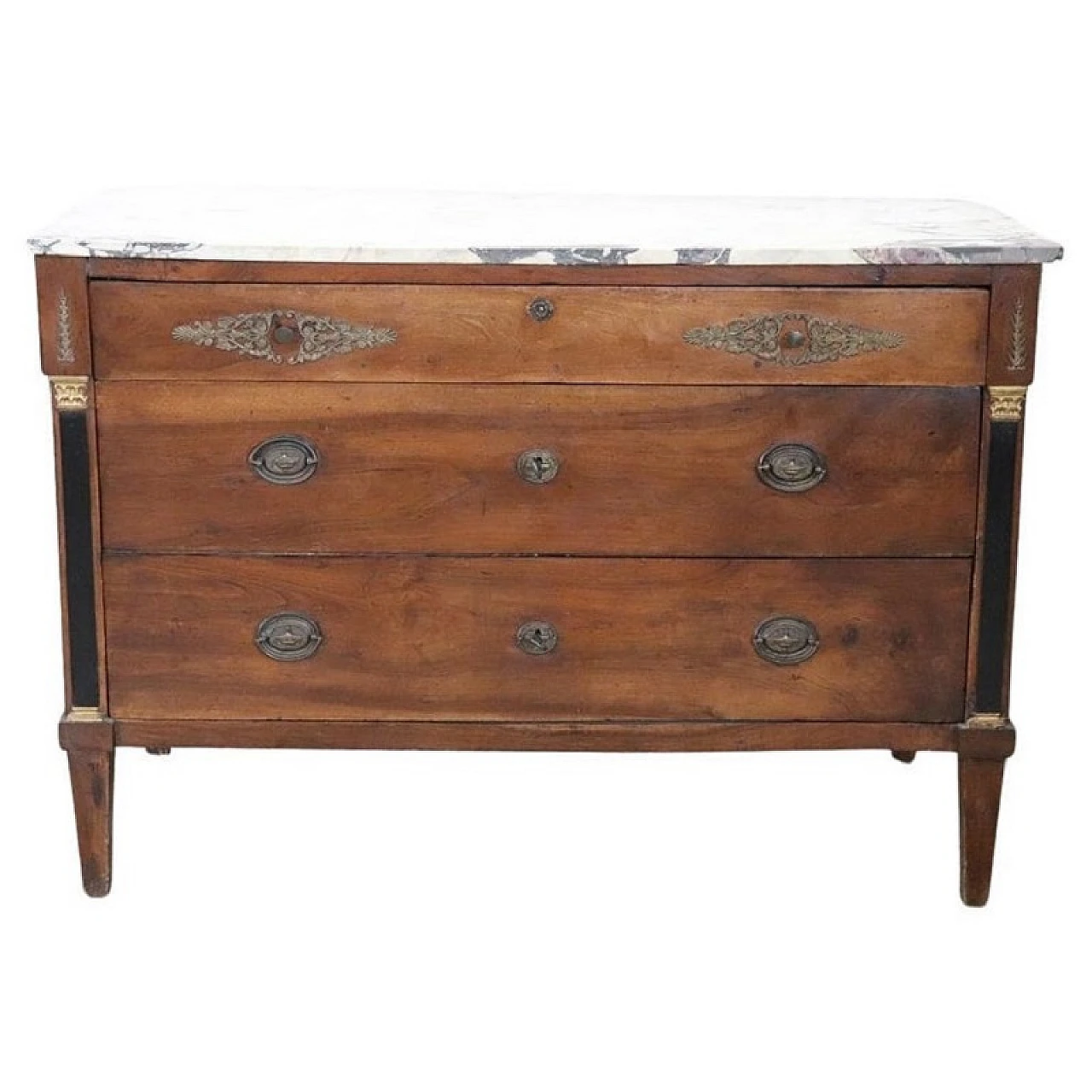 Empire walnut commode with marble top, early 19th century 1