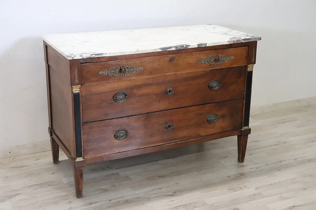 Empire walnut commode with marble top, early 19th century 2