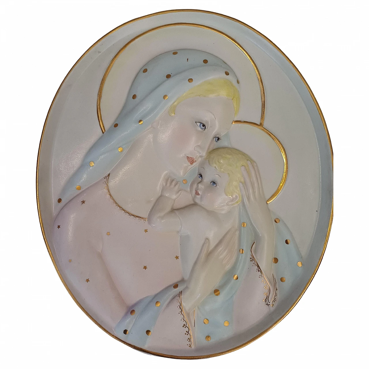 Piastra in ceramica di Madonna con bambino di Lenci, anni '50 1