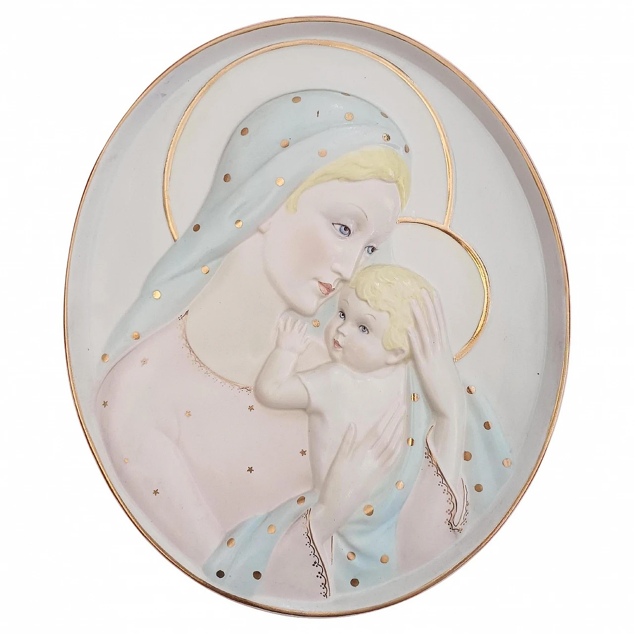 Piastra in ceramica di Madonna con bambino di Lenci, anni '50 2