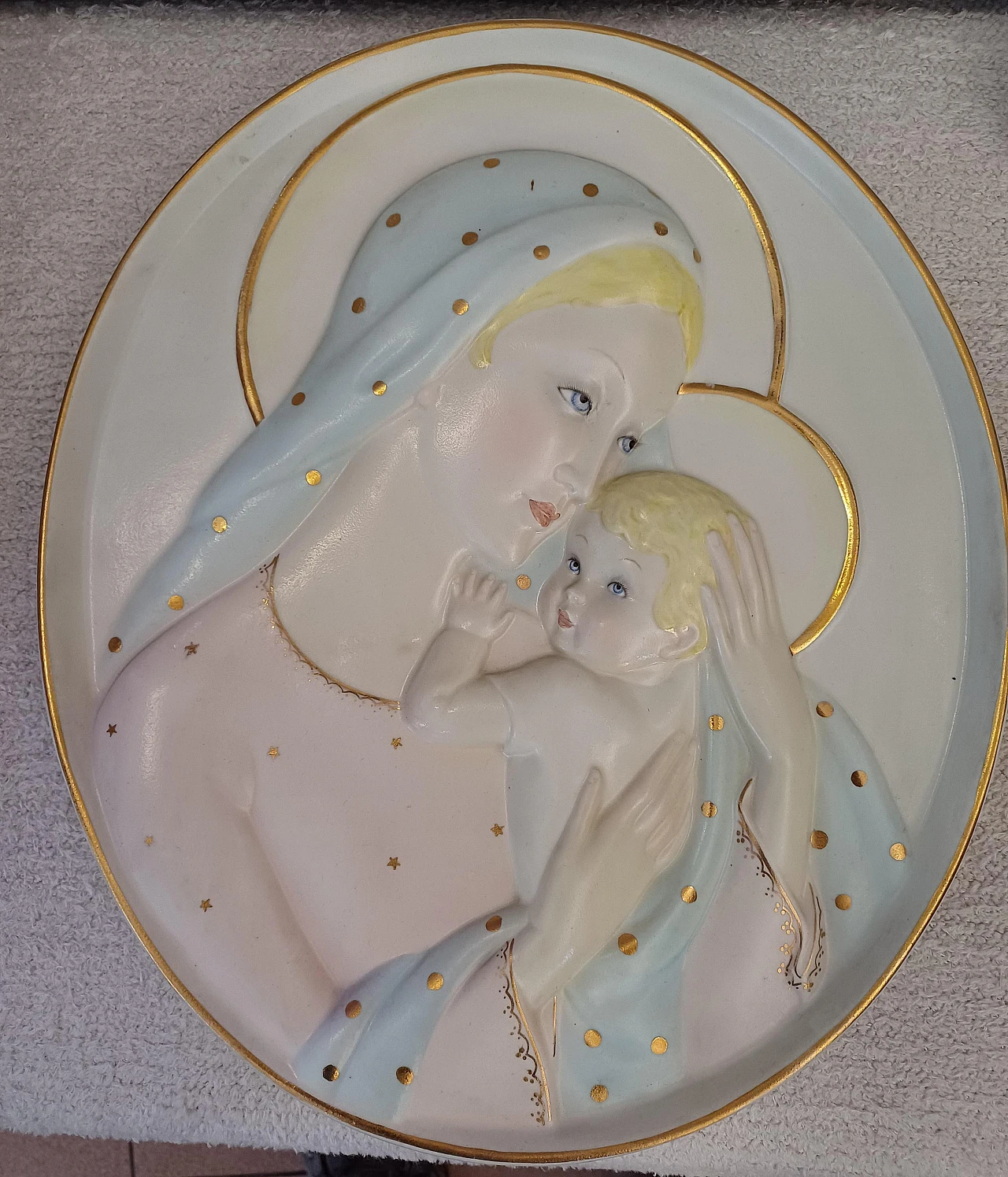 Piastra in ceramica di Madonna con bambino di Lenci, anni '50 3