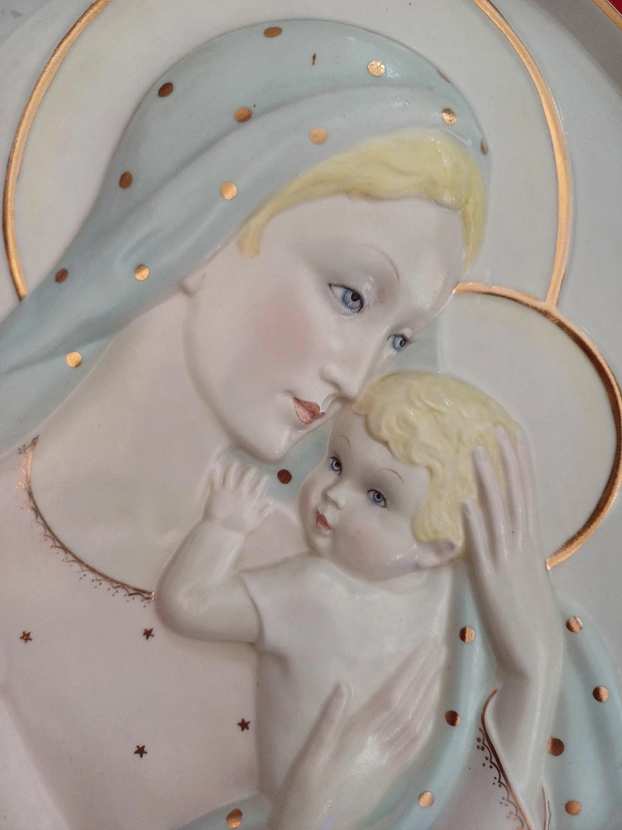 Ceramic plate of Madonna and Child by Lenci, 1950s 4