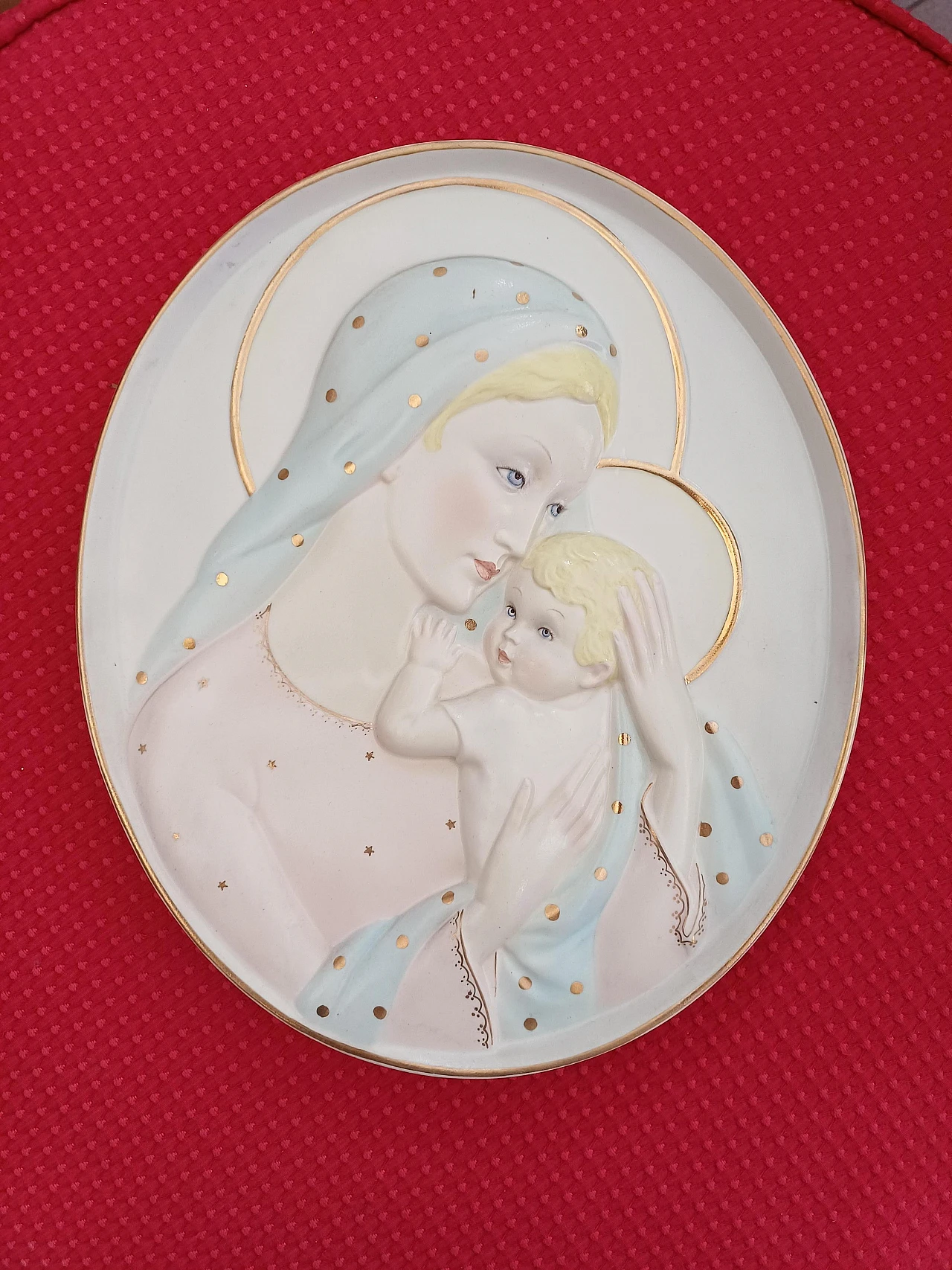 Piastra in ceramica di Madonna con bambino di Lenci, anni '50 8