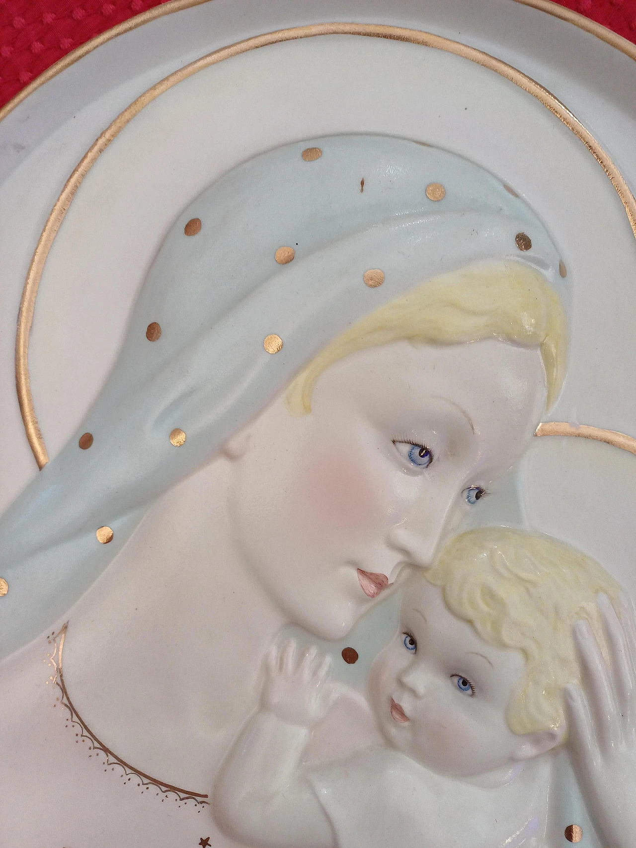 Piastra in ceramica di Madonna con bambino di Lenci, anni '50 10