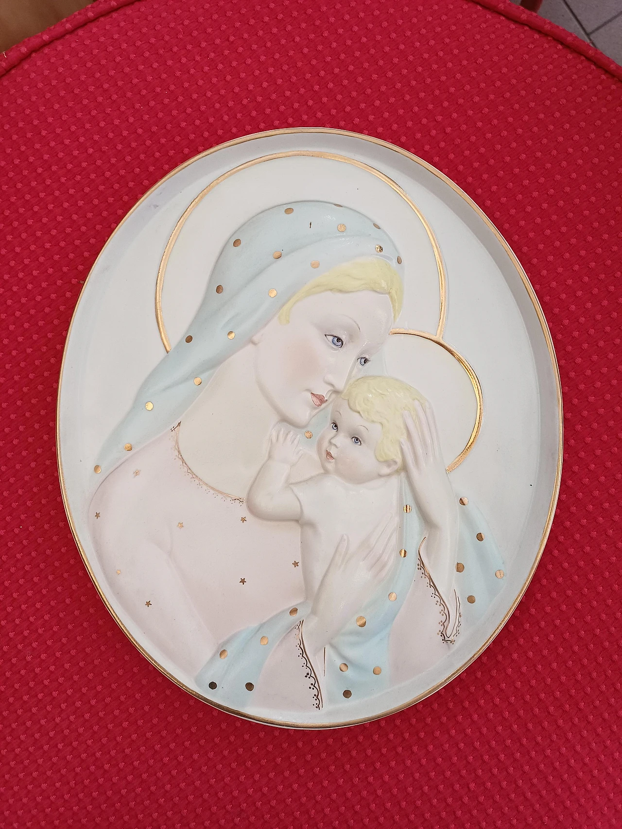 Piastra in ceramica di Madonna con bambino di Lenci, anni '50 11