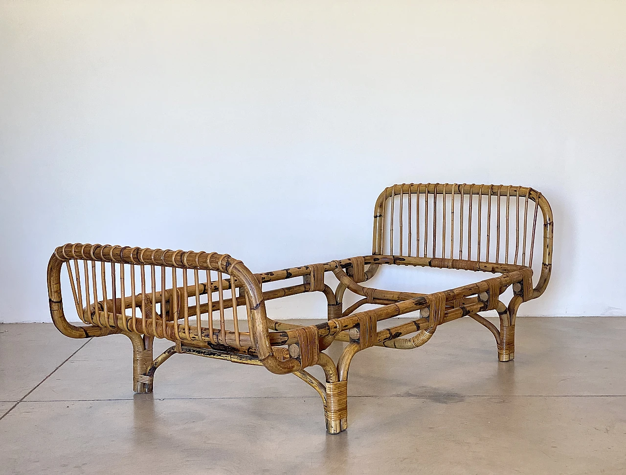 Wicker and bamboo single bed, 1970s 8