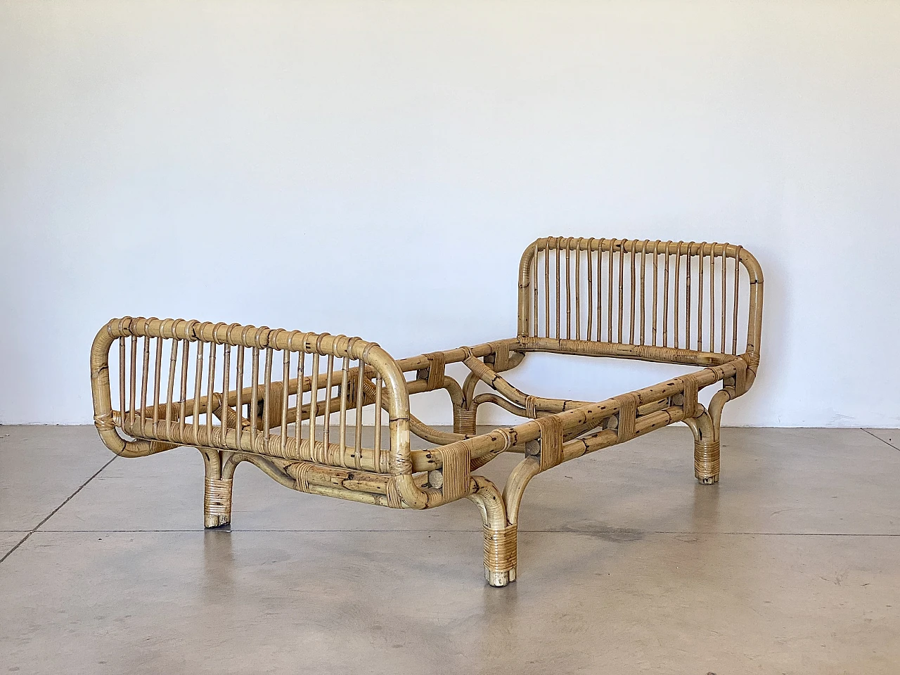 Bamboo and wicker single bed, 1970s 4