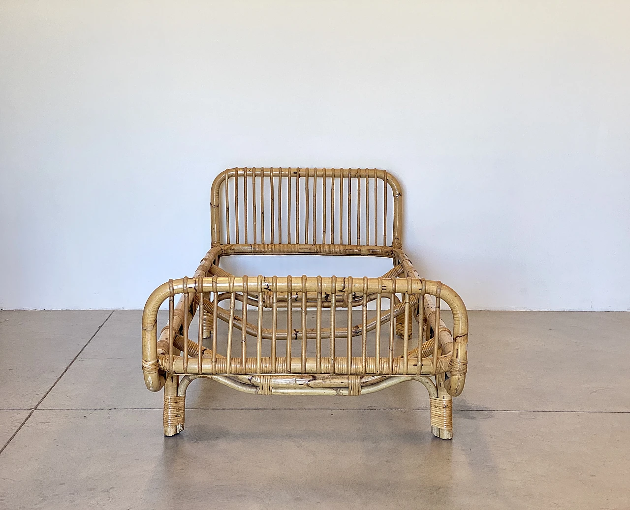 Bamboo and wicker single bed, 1970s 5