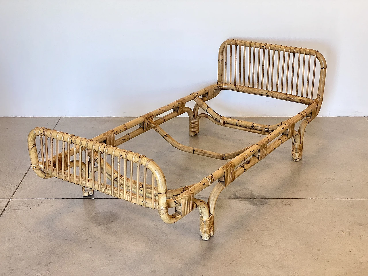 Bamboo and wicker single bed, 1970s 6