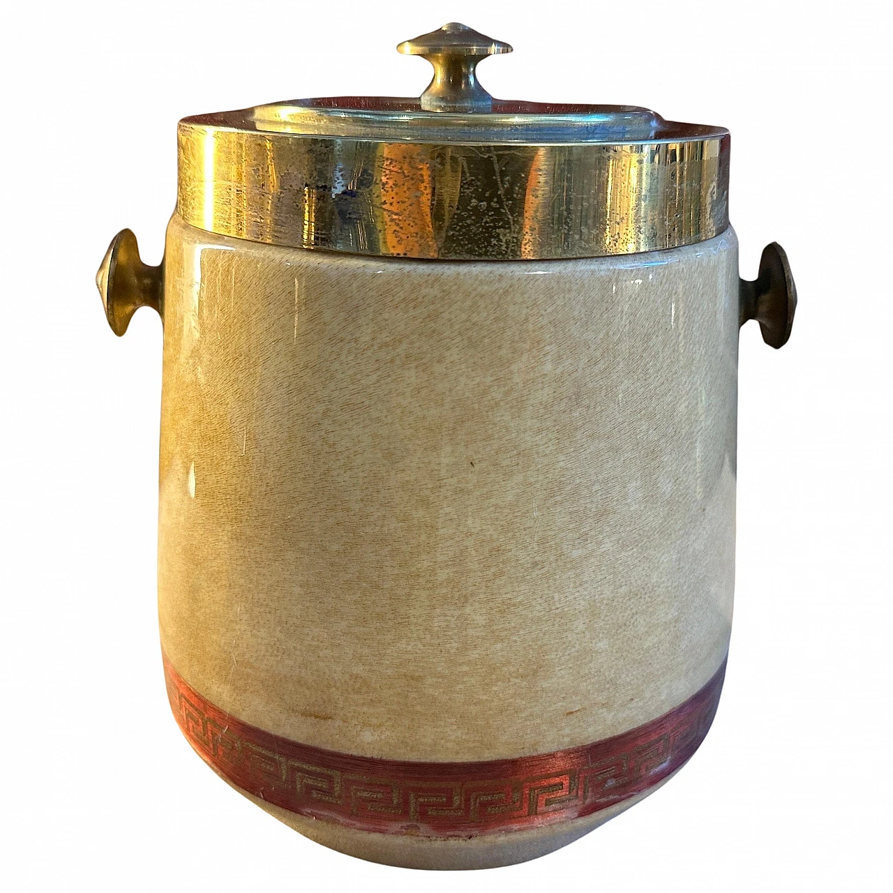 Brass and leather ice bucket by Aldo Tura, 1950s 1