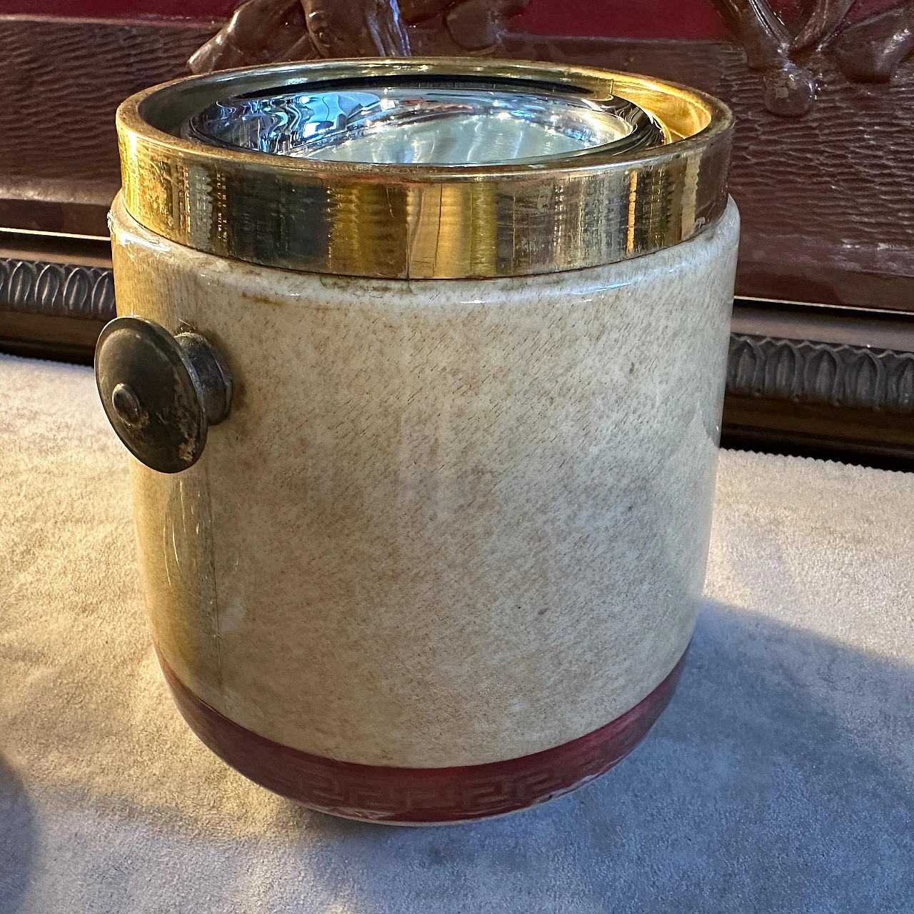 Brass and leather ice bucket by Aldo Tura, 1950s 2