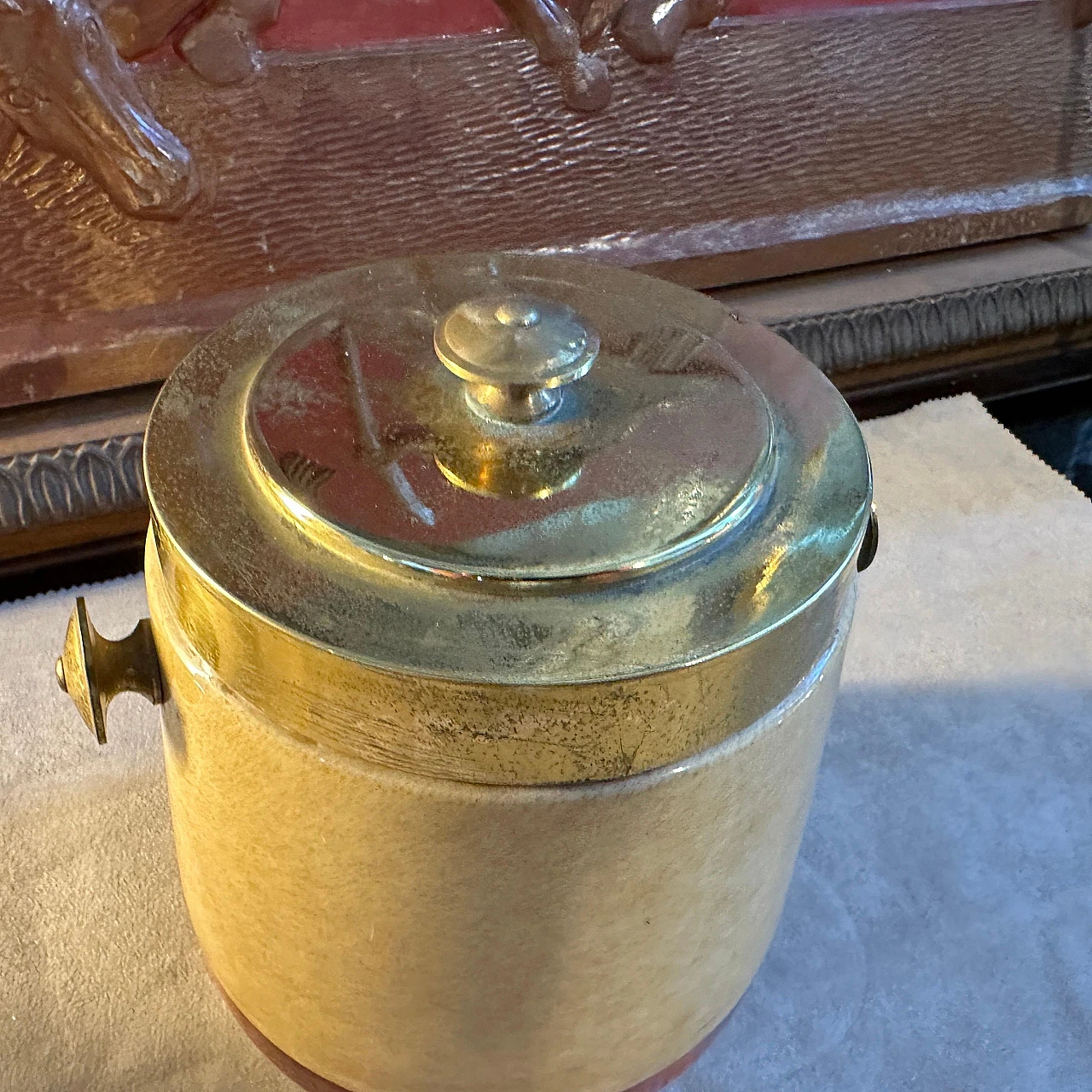 Brass and leather ice bucket by Aldo Tura, 1950s 4