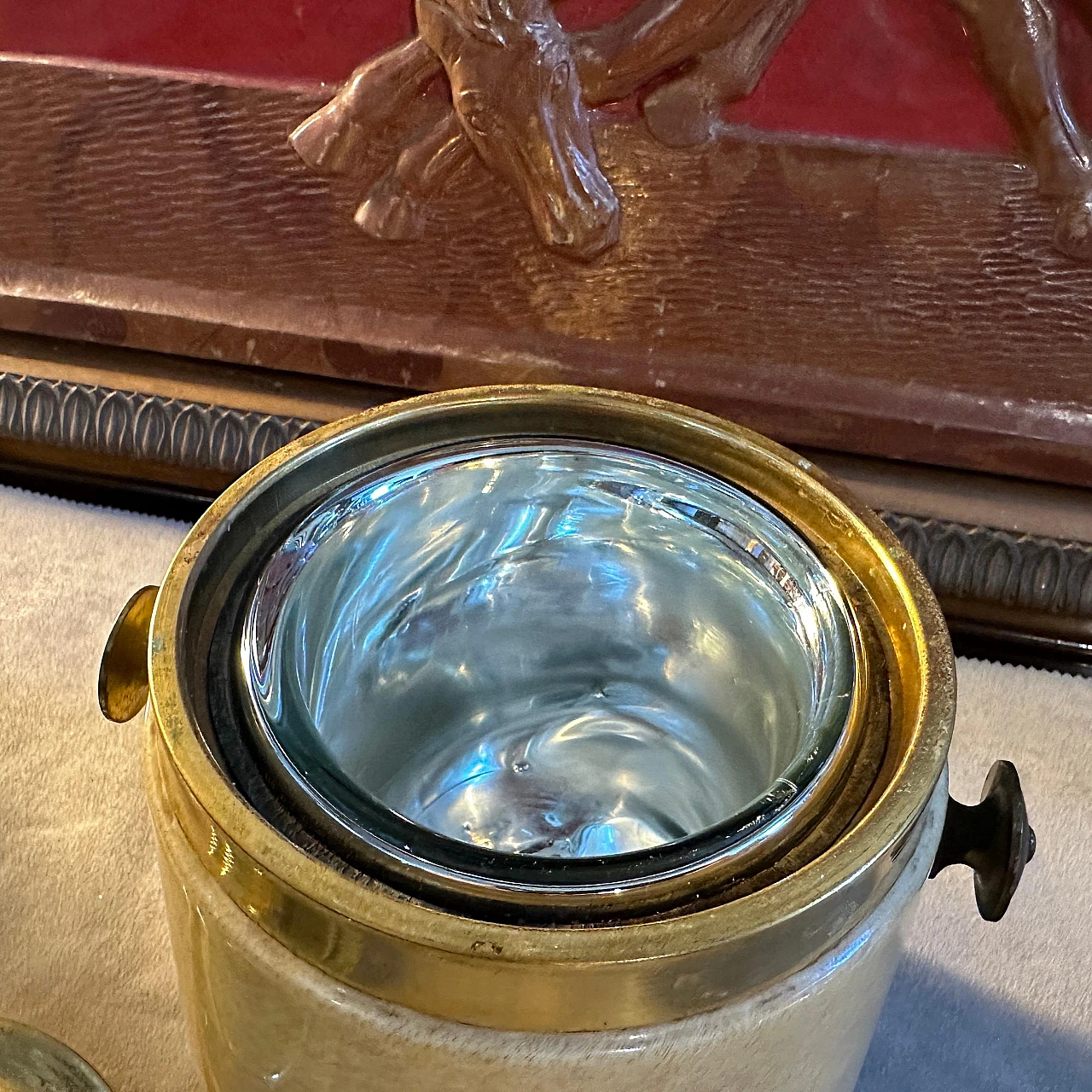 Brass and leather ice bucket by Aldo Tura, 1950s 9