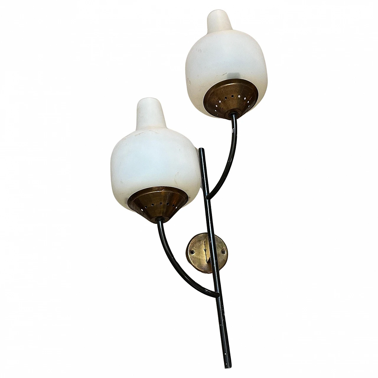 Brass and white glass wall lamp by Stilnovo, 1950s 1