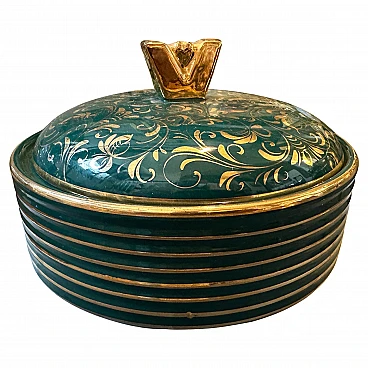 Scatola in ceramica verde e oro di La Colonnata, anni '60