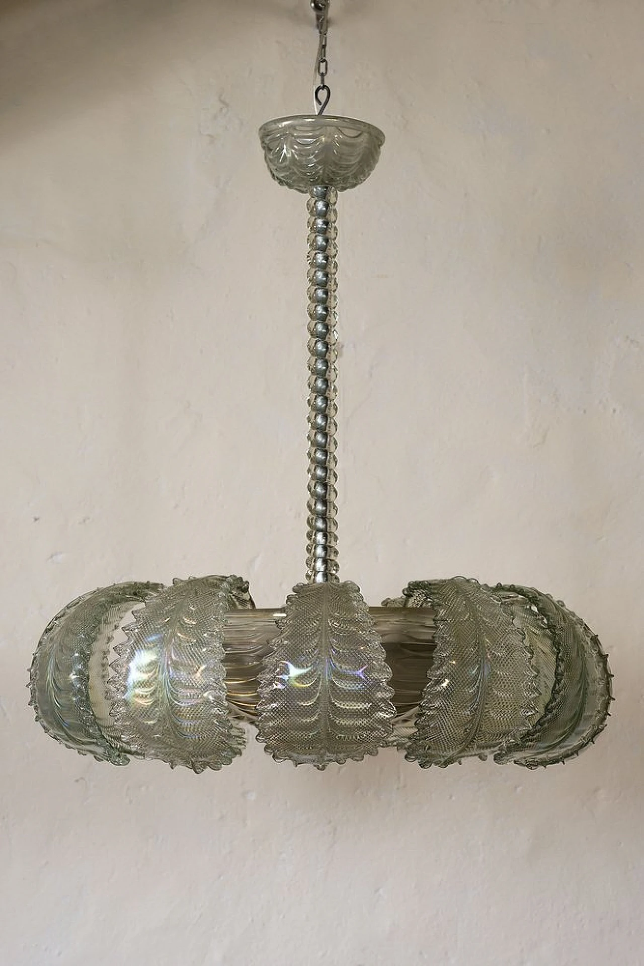 Art Deco iridescent Murano glass chandelier, 1940s 3