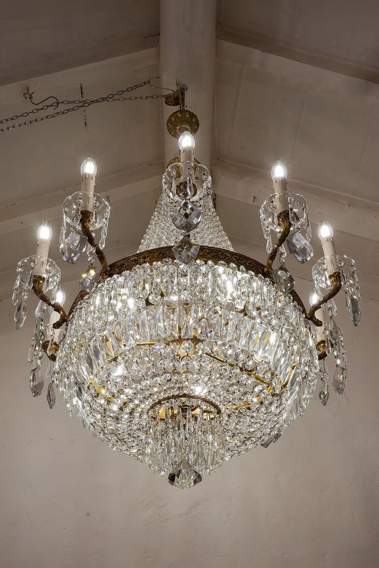 Empire style brass and crystal chandelier, 1940s 3