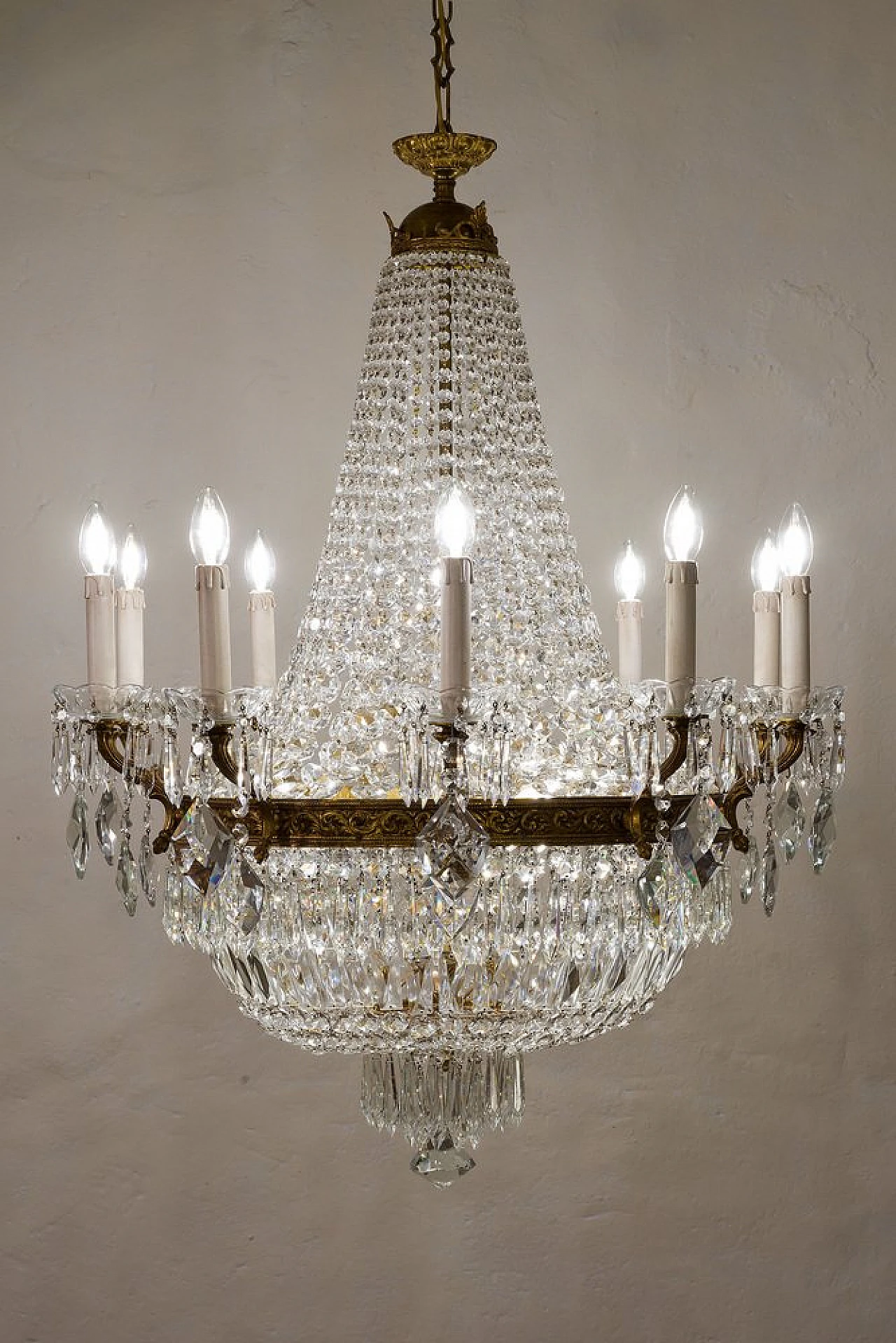 Empire style brass and crystal chandelier, 1940s 4