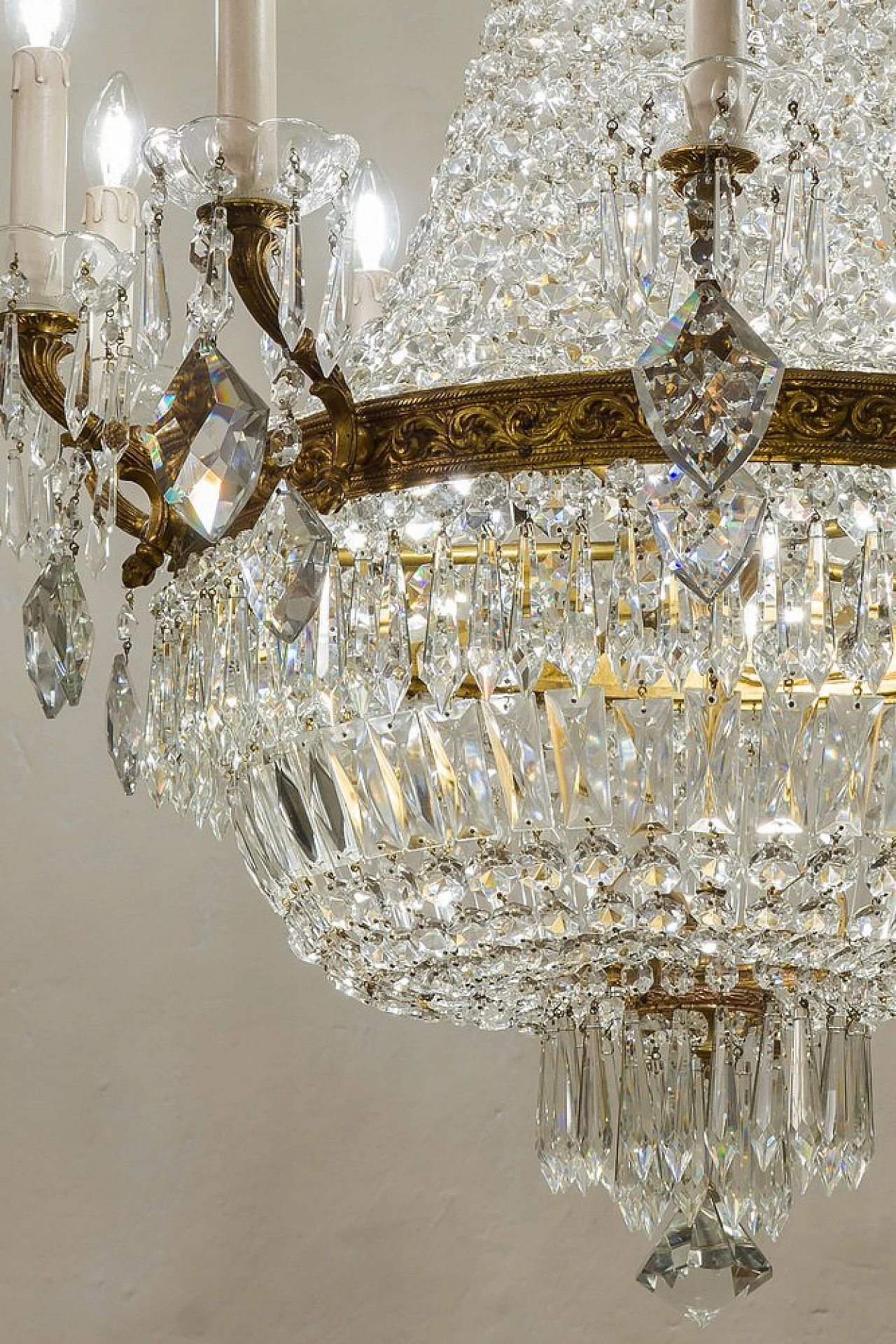 Empire style brass and crystal chandelier, 1940s 7