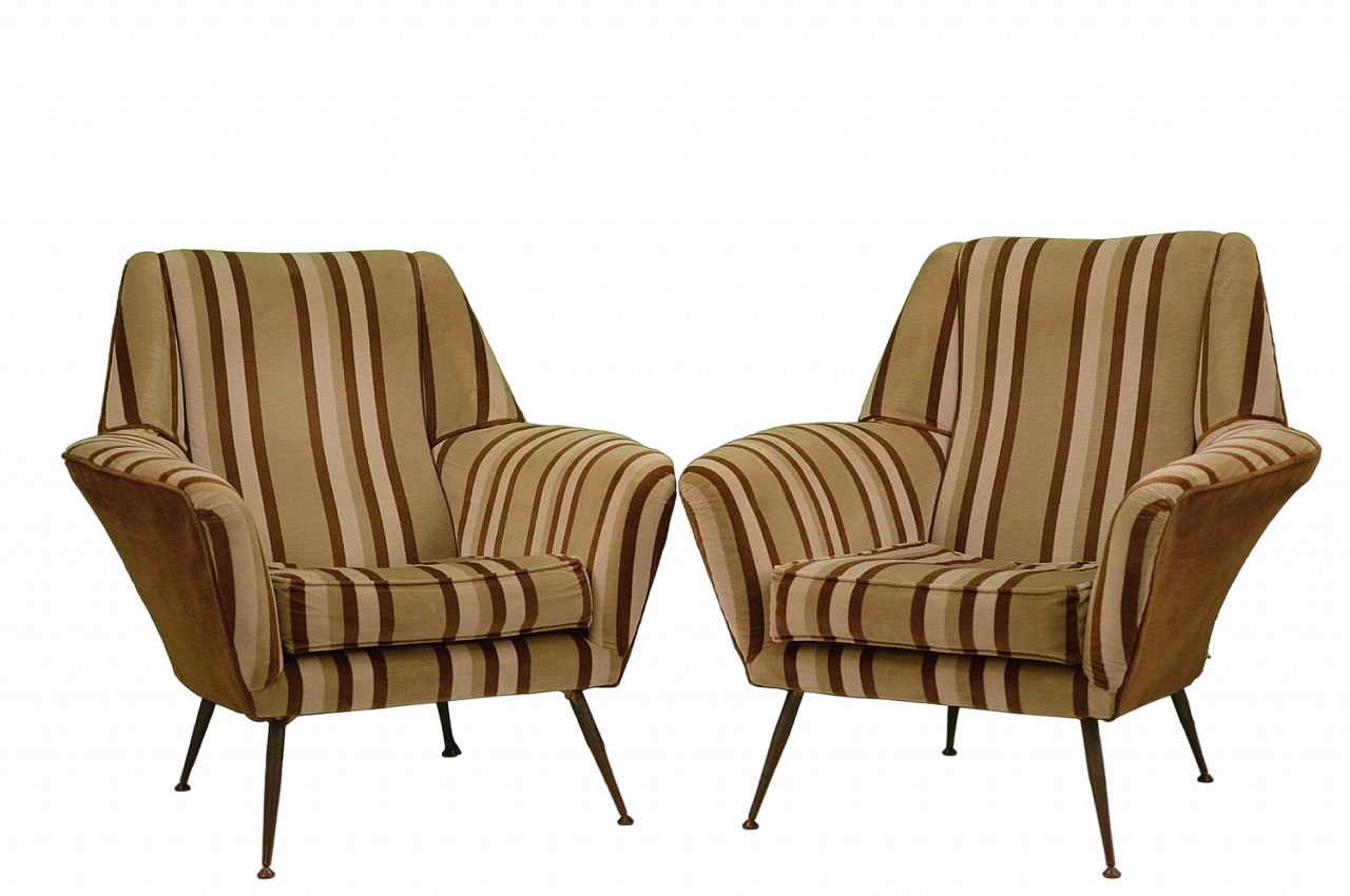 Pair of velvet armchairs attributed to Gigi Radice for Minotti, 1950s 4