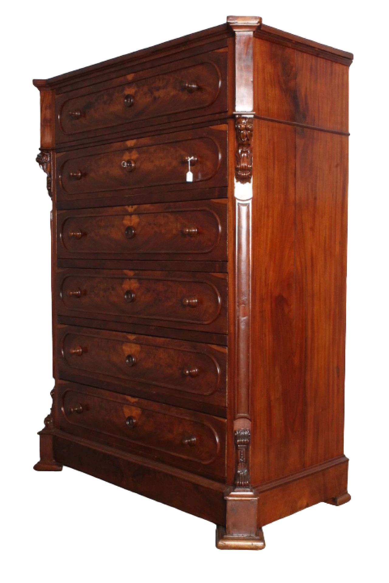 Ancient chest of drawers Tuscany L. Filippo 1860. Walnut feather. 14