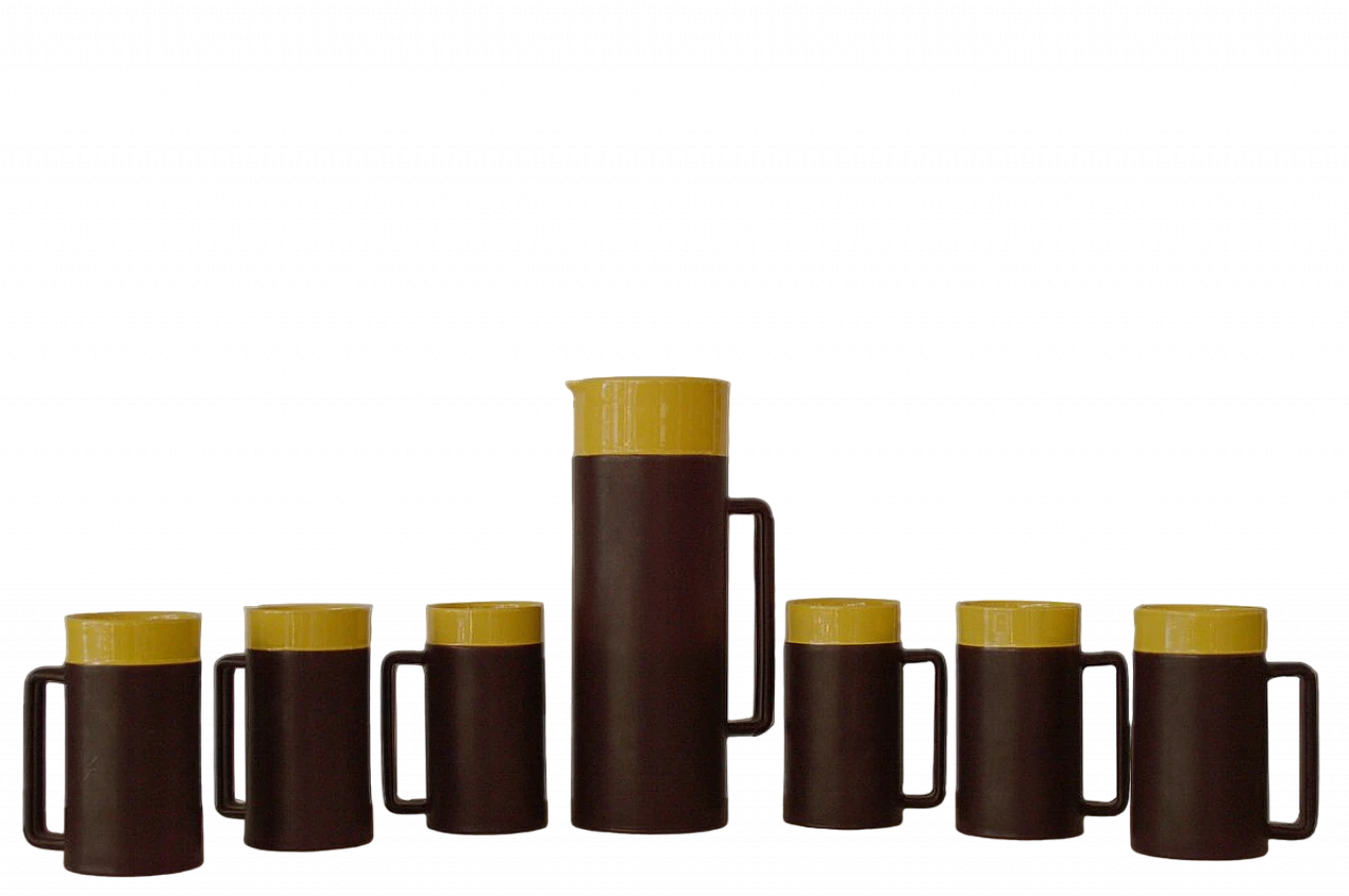 Cups with jug in brown and yellow ceramic by Rometti, 1930s 6