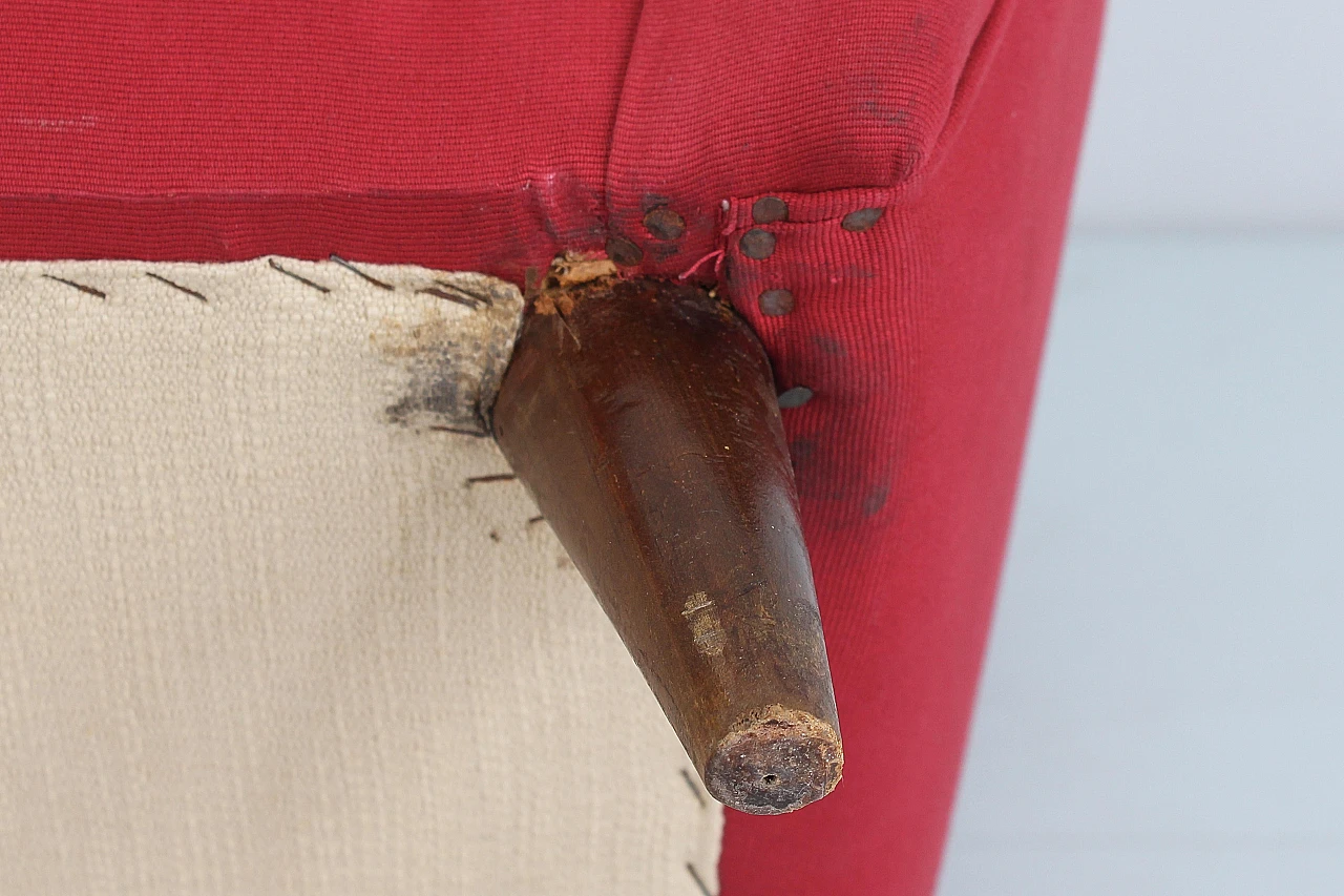 Poltrona in legno e tessuto rosso in stile Giò Ponti, anni '50 17