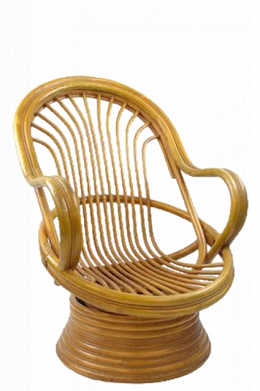 Bamboo swivel rocking chair with armrests, 1970s