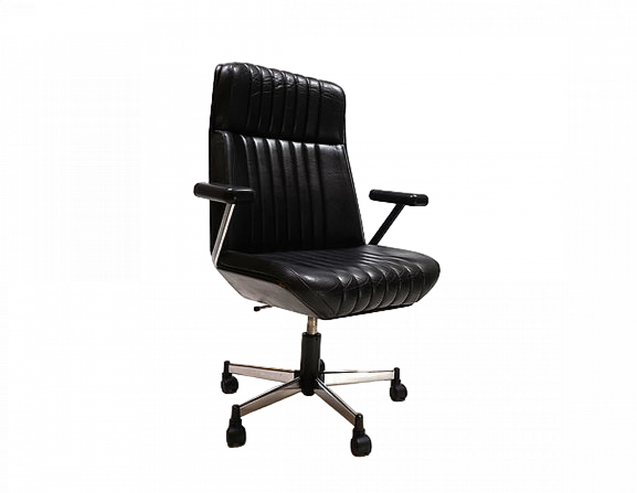 Black leather 7014 office armchair by Stoll Giroflex, 1970s 2