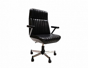 Black leather 7014 office armchair by Stoll Giroflex, 1970s
