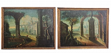 Pair of architectural capricci by Giovanni Domenico Gambo,18th century