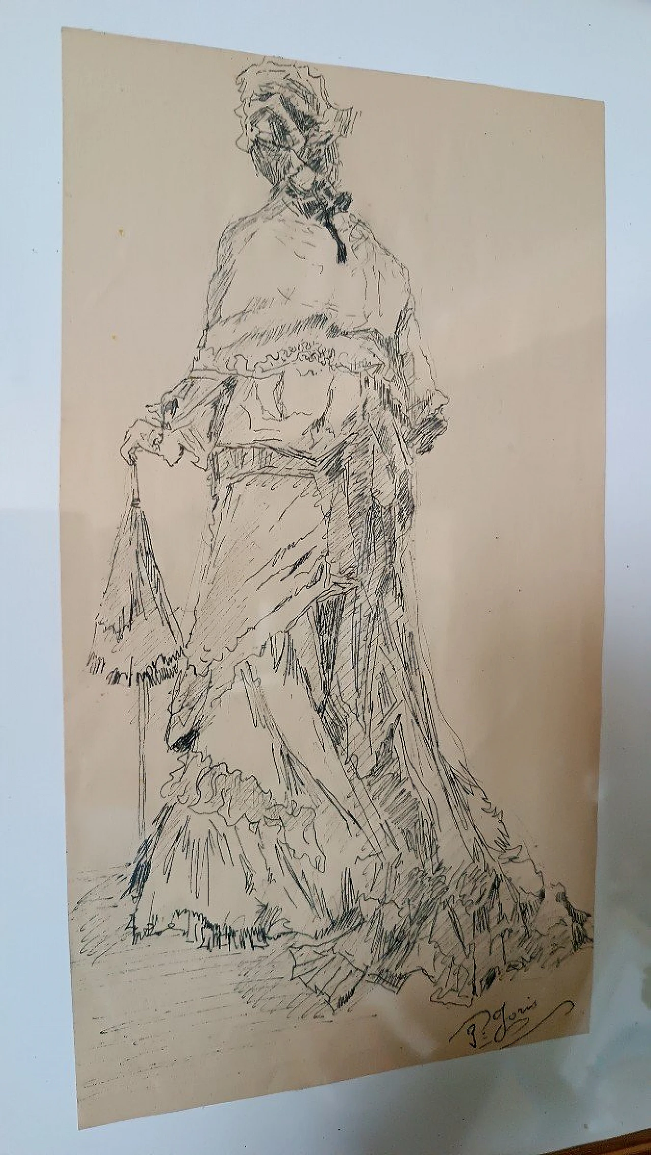 Pio Joris, figura femminile, disegno a china su carta, '800 3