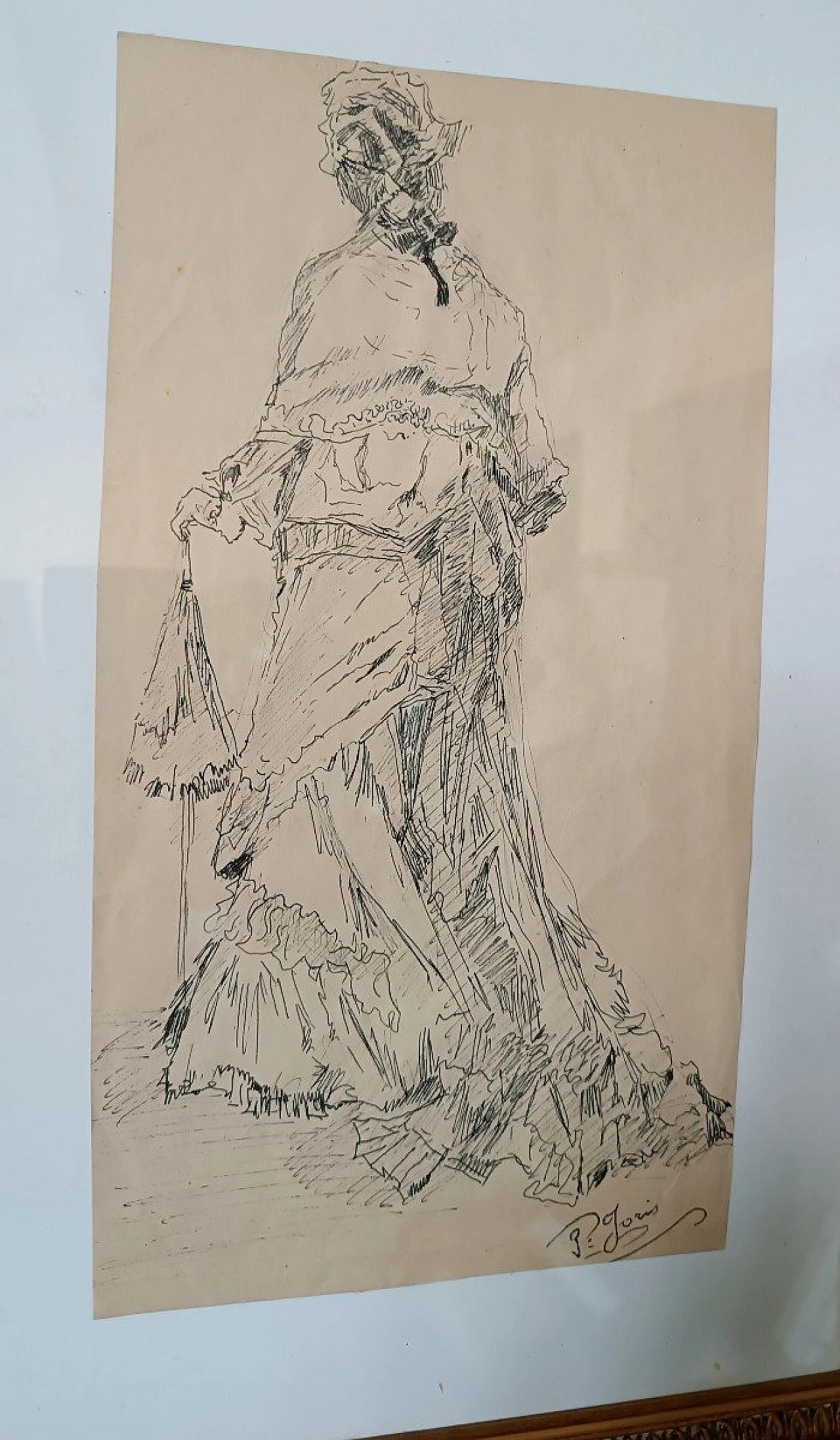 Pio Joris, figura femminile, disegno a china su carta, '800 5