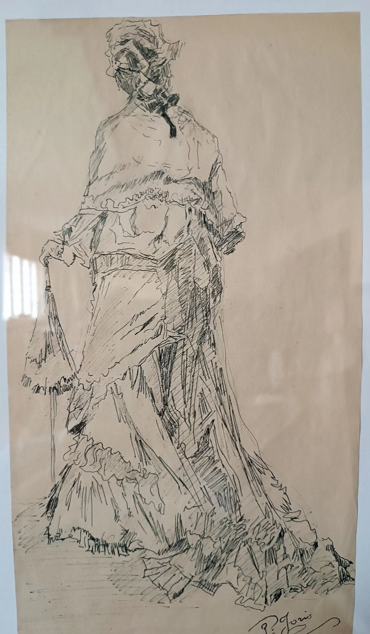 Pio Joris, figura femminile, disegno a china su carta, '800 6