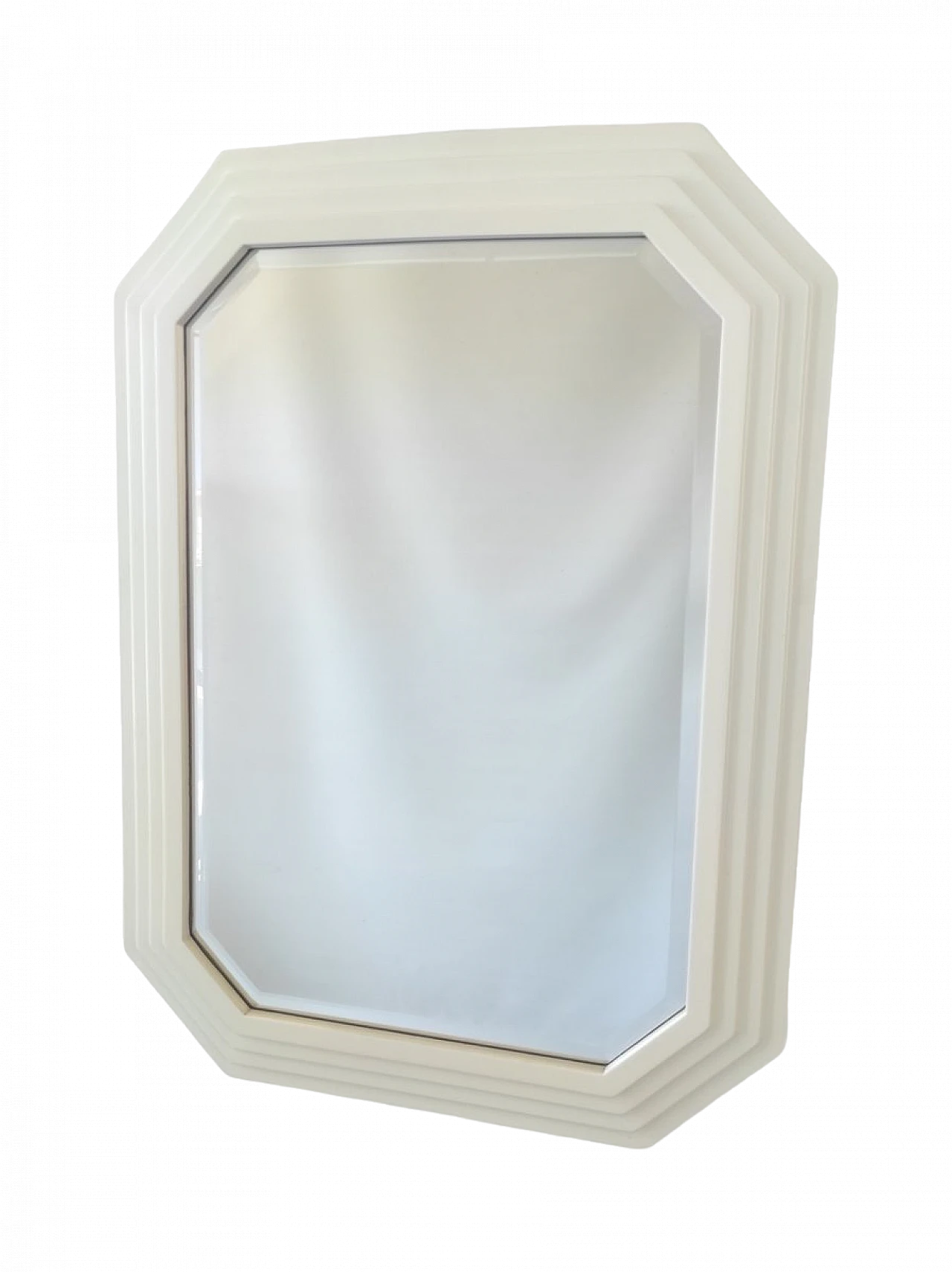 Mirror with octagonal white wooden frame, 1980s 7