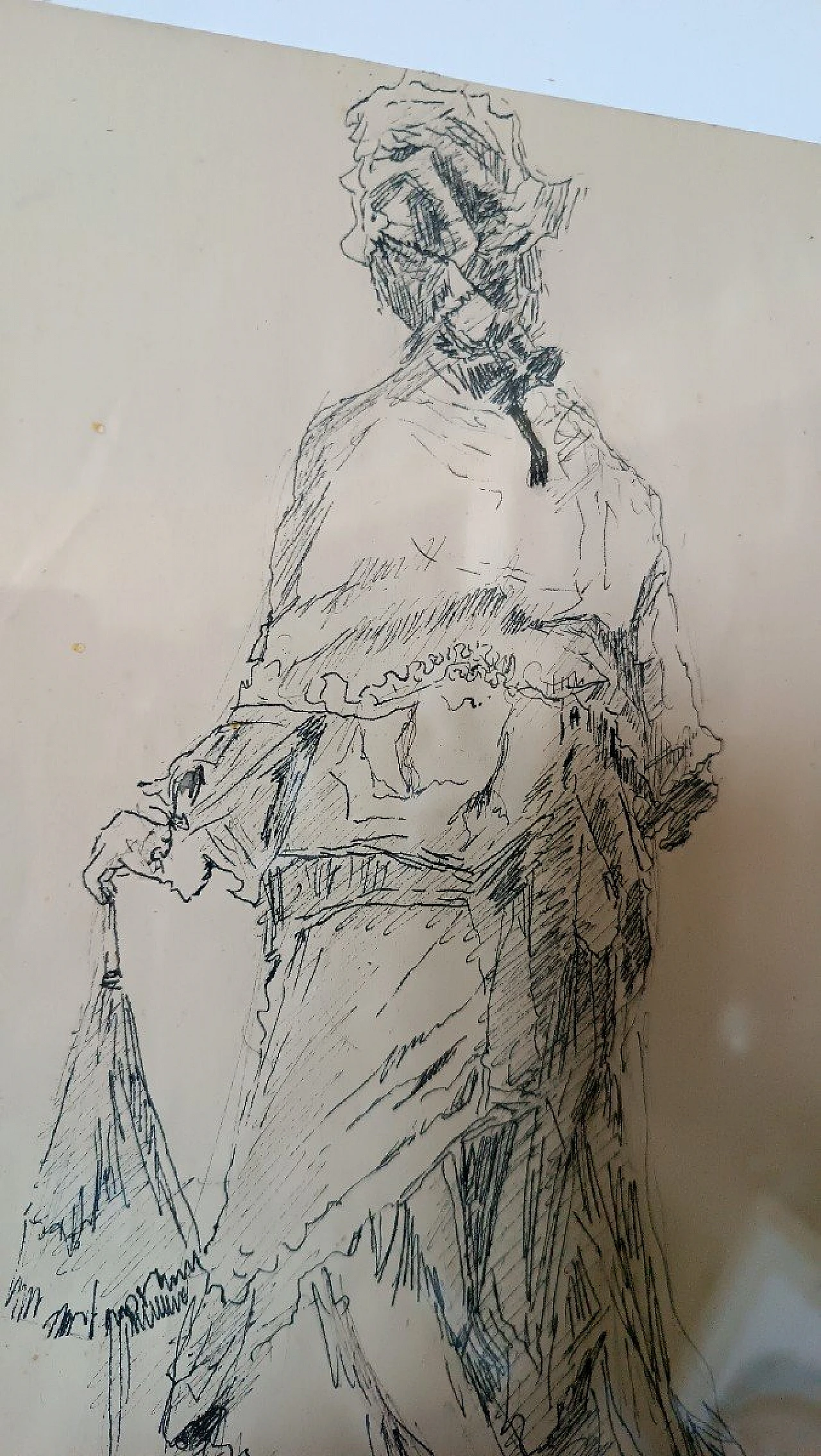 Pio Joris, figura femminile, disegno a china su carta, '800 7