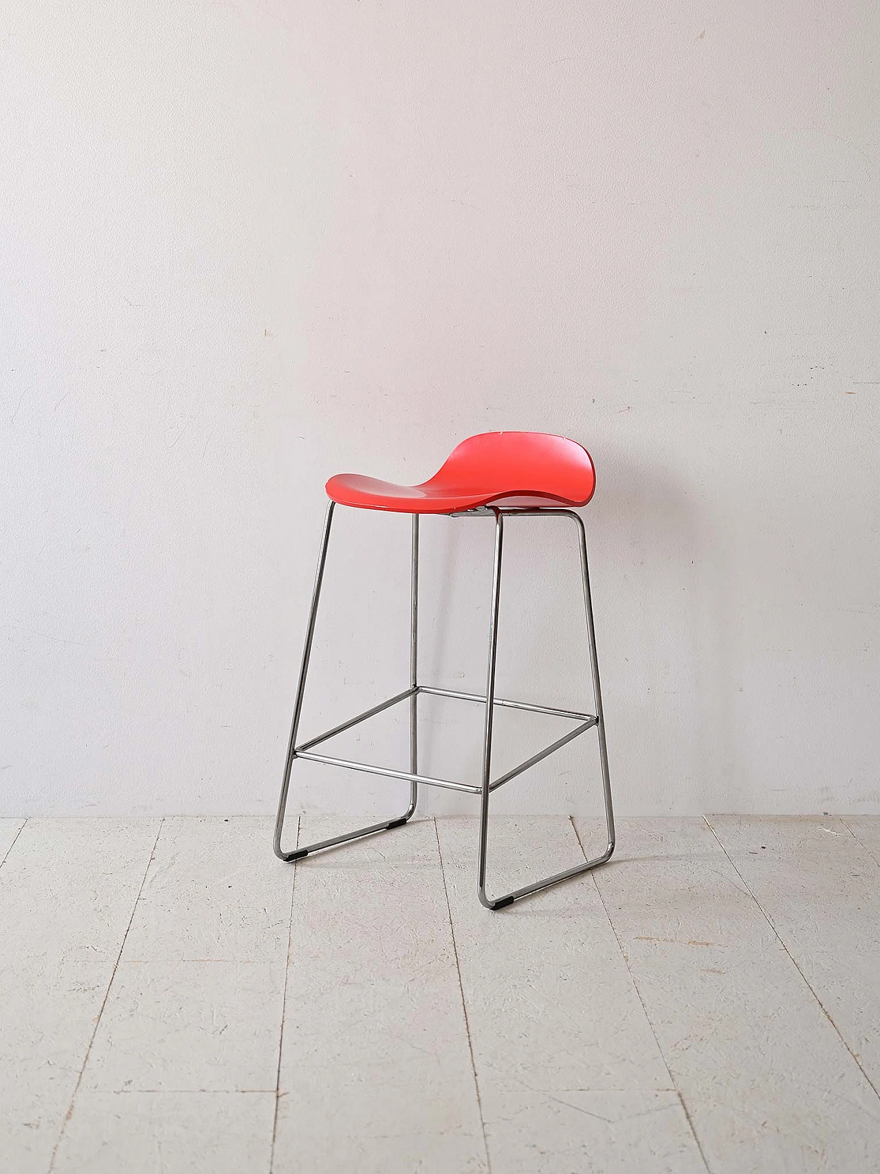 Scandinavian chromed and red enameled metal stool, 1960s 1