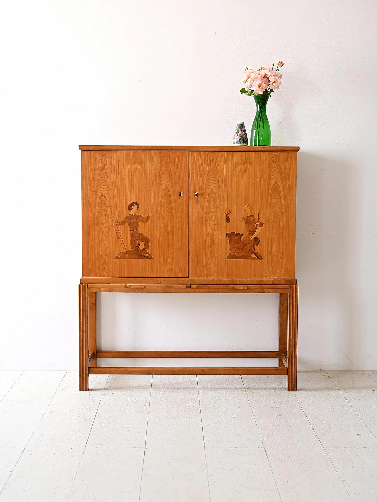 Wood bar cabinet with inlays by Birger Ekman, 1960s 1