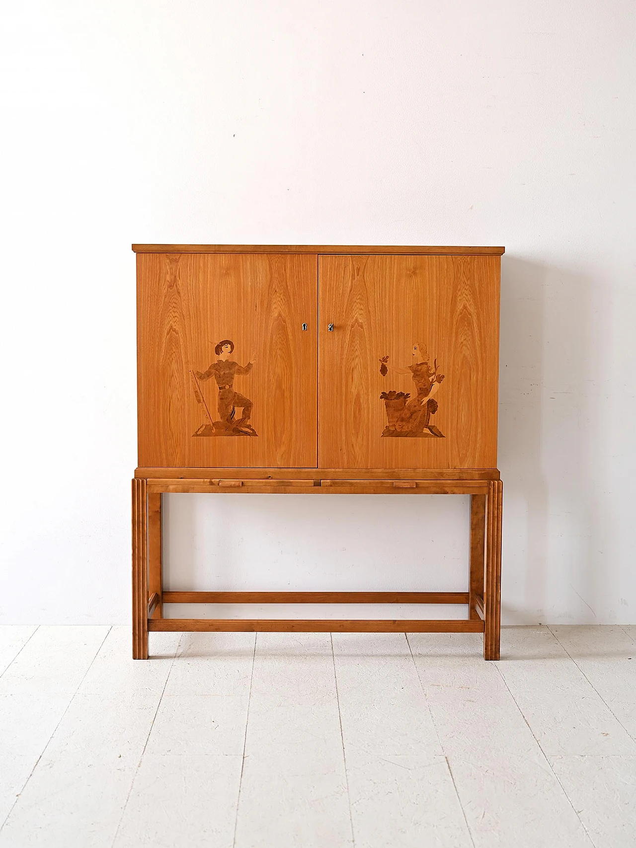 Wood bar cabinet with inlays by Birger Ekman, 1960s 2