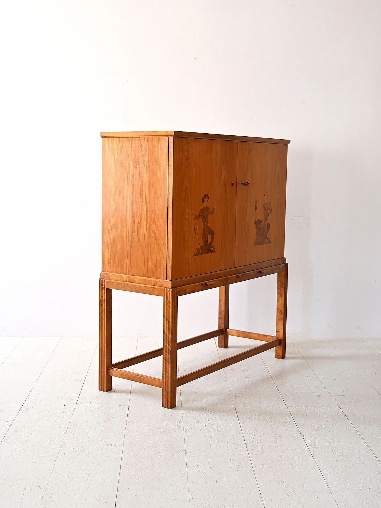 Wood bar cabinet with inlays by Birger Ekman, 1960s 4