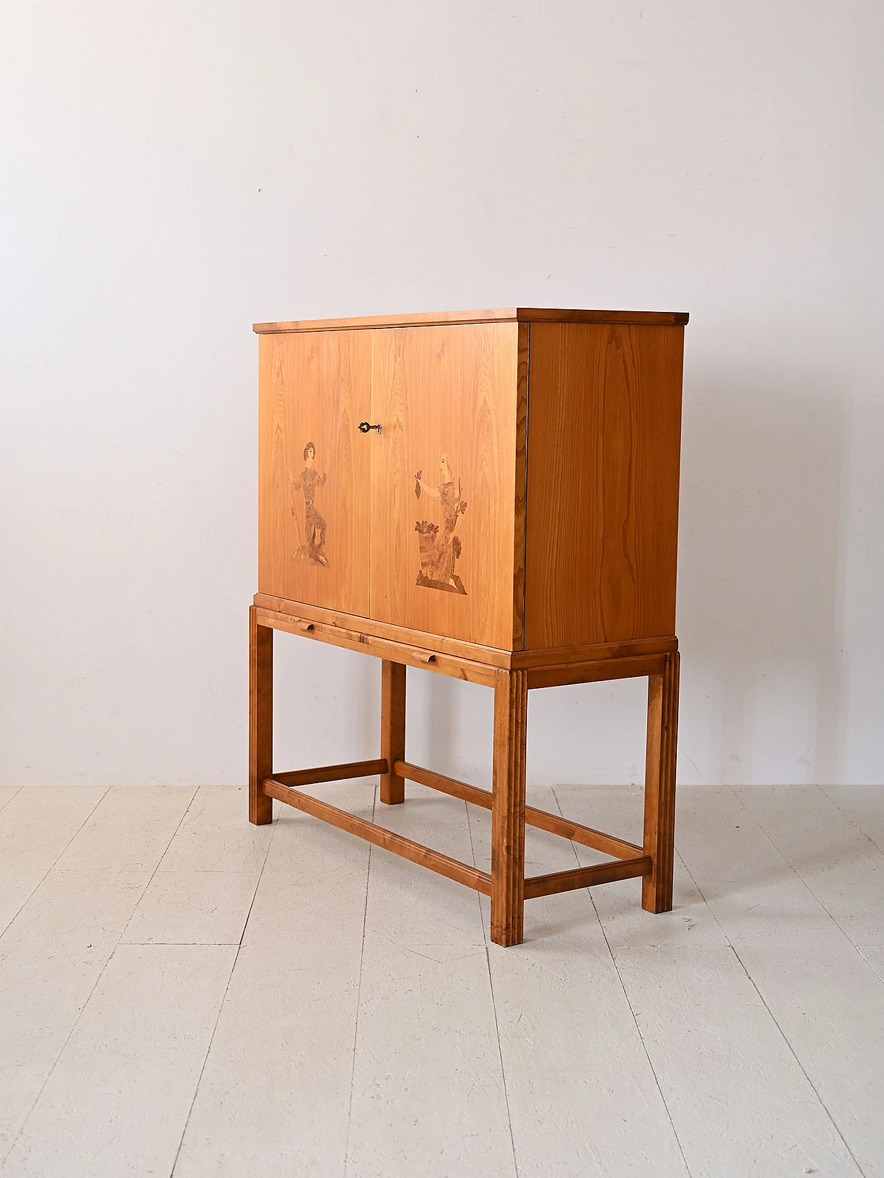 Wood bar cabinet with inlays by Birger Ekman, 1960s 5