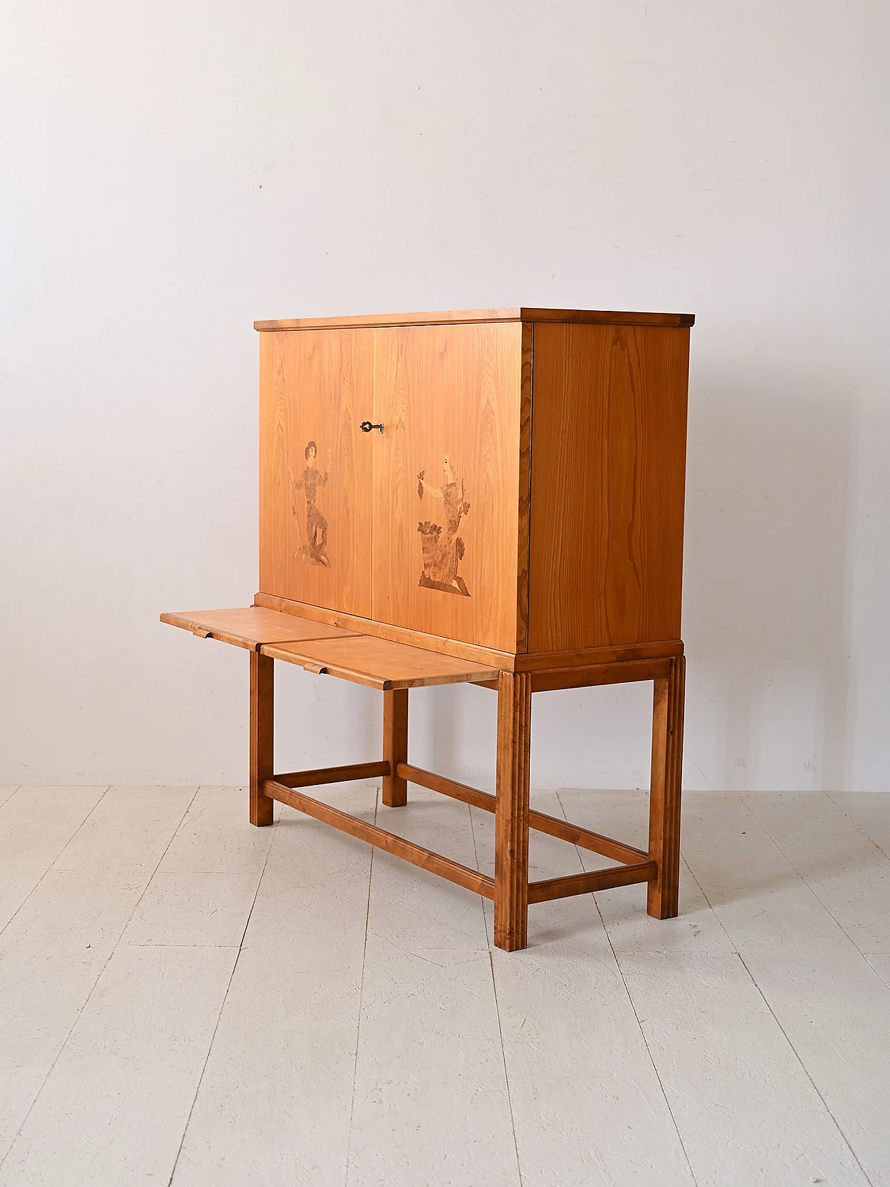 Wood bar cabinet with inlays by Birger Ekman, 1960s 6