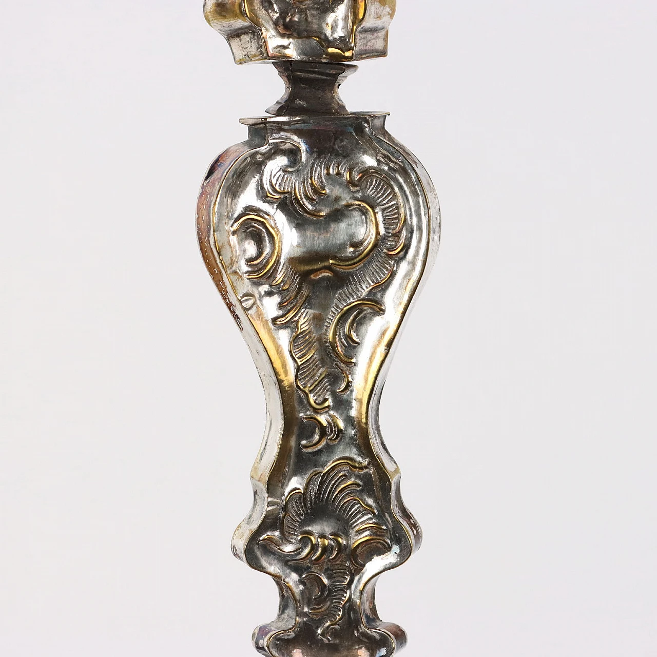 Pair of candelabra in embossed and silvered brass plate, 18th century 4