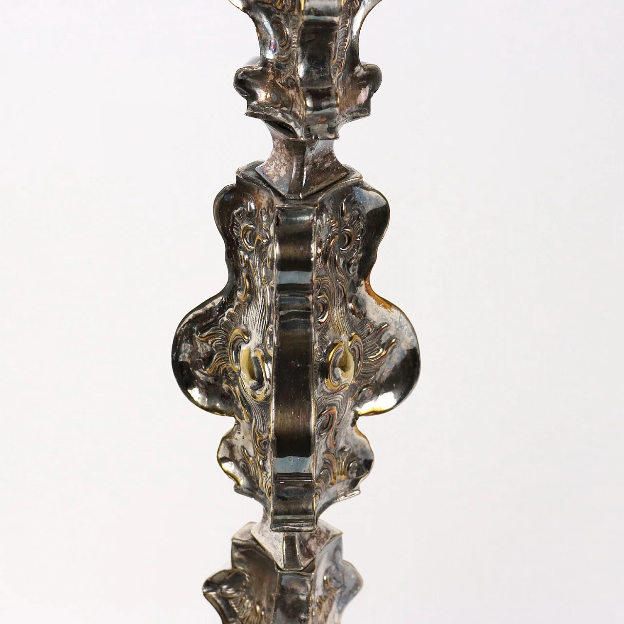 Pair of candelabra in embossed and silvered brass plate, 18th century 5