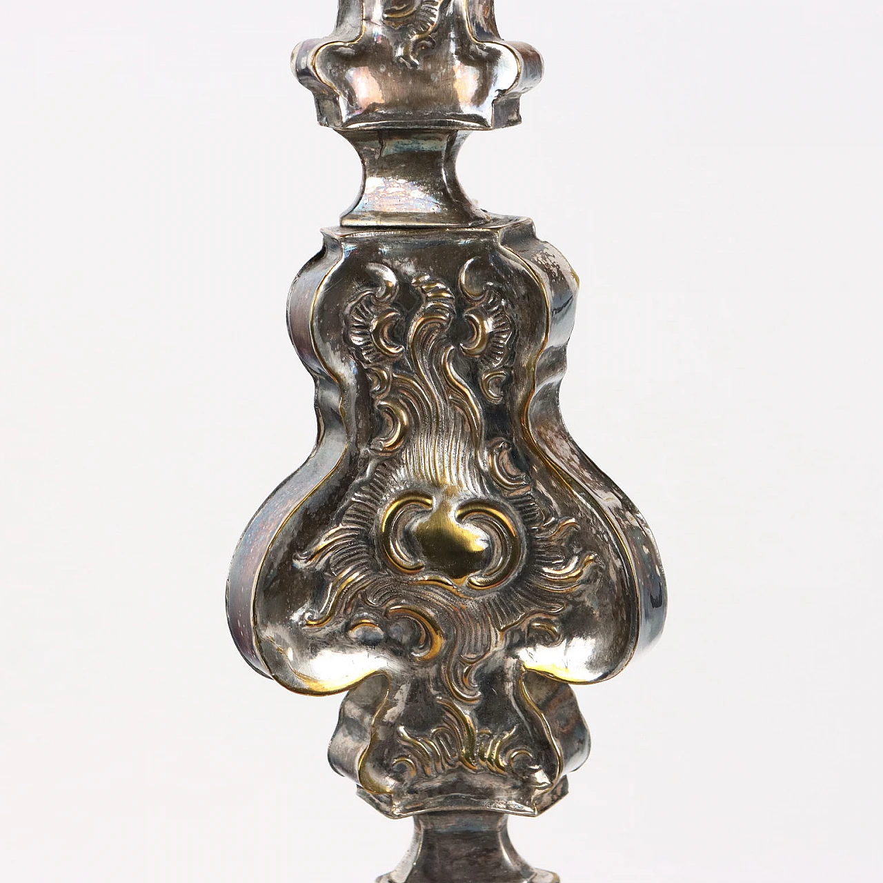 Pair of candelabra in embossed and silvered brass plate, 18th century 6