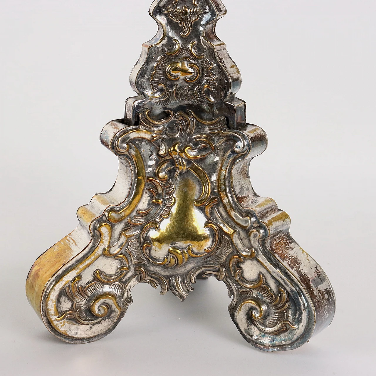 Pair of candelabra in embossed and silvered brass plate, 18th century 7