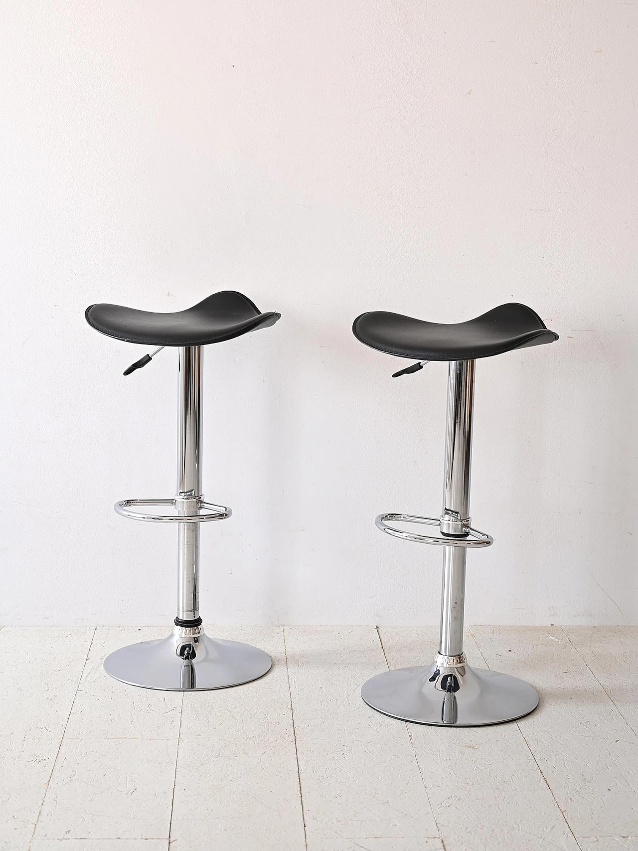 Pair of metal and black leatherette bar stools, 1960s 1