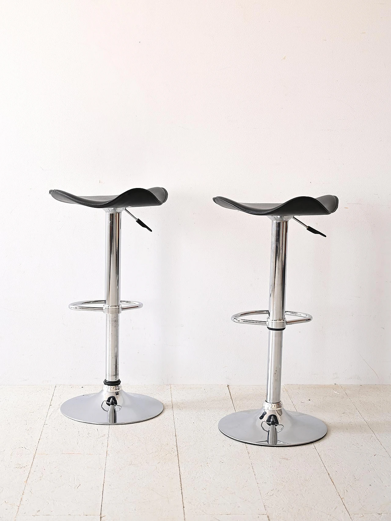 Pair of metal and black leatherette bar stools, 1960s 2