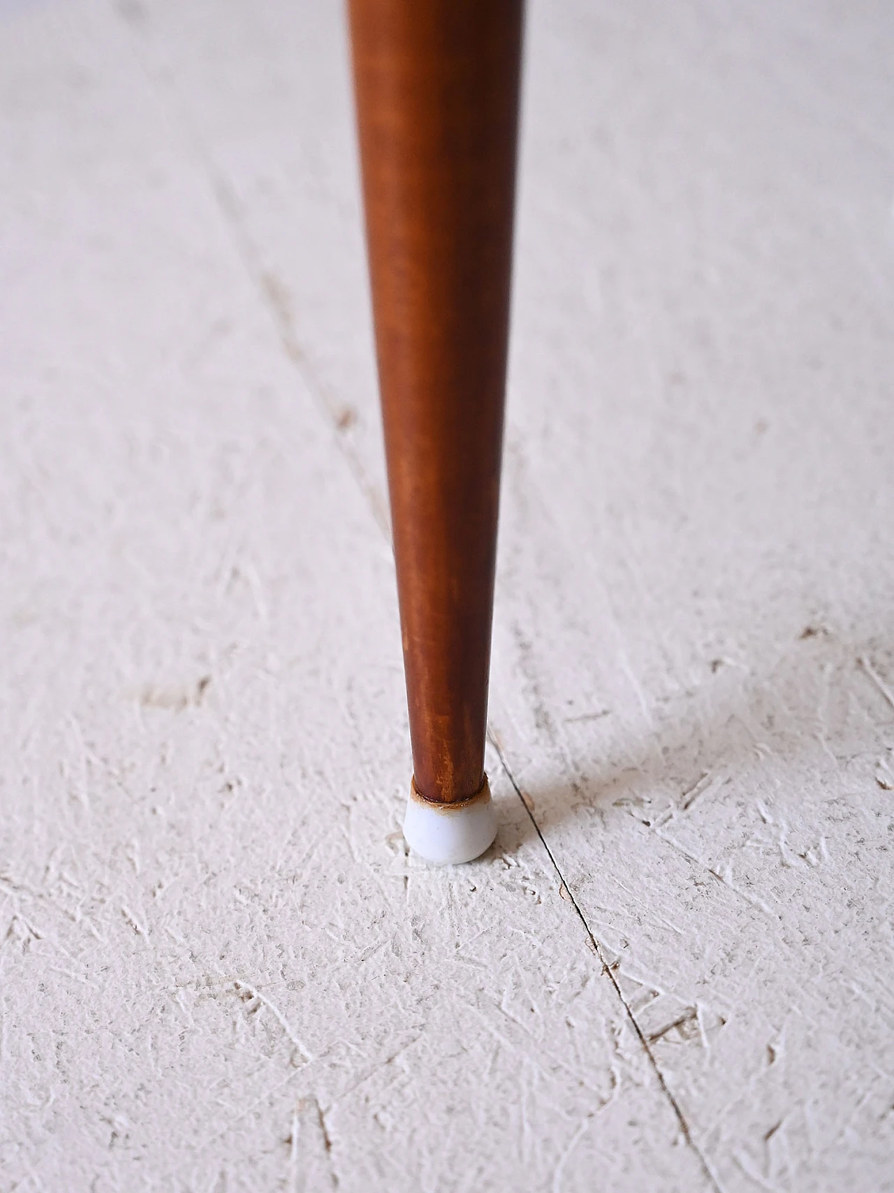 Scandinavian wood and black leatherette stool, 1960s 3